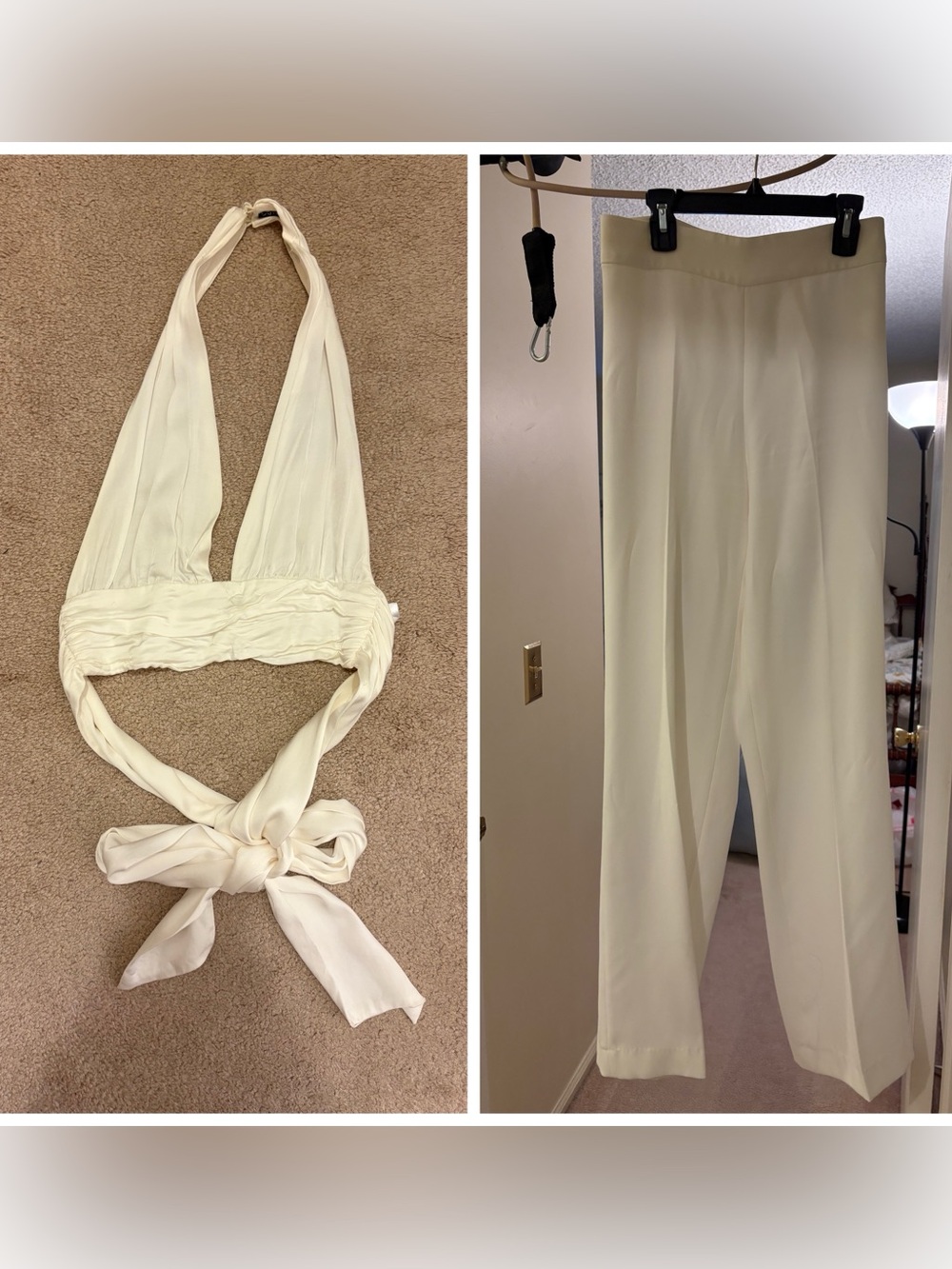 Zara Cream Halter Tie-Back Top and Pants Set
